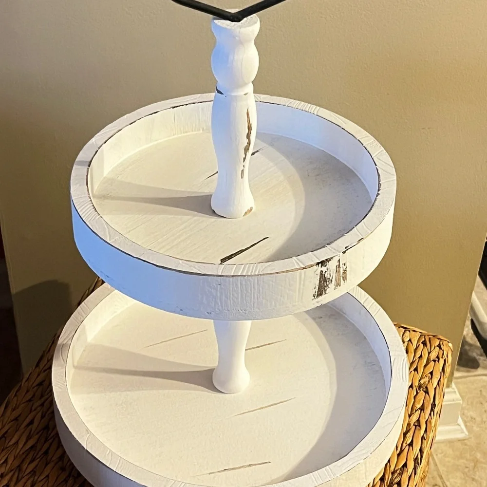 Rustic White Two-Tiered Tray with Risers